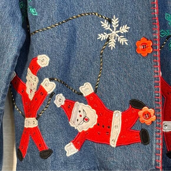 New Direction Festive Denim Jacket Santa and Snowflake Embroidery size Small - Picture 2 of 6